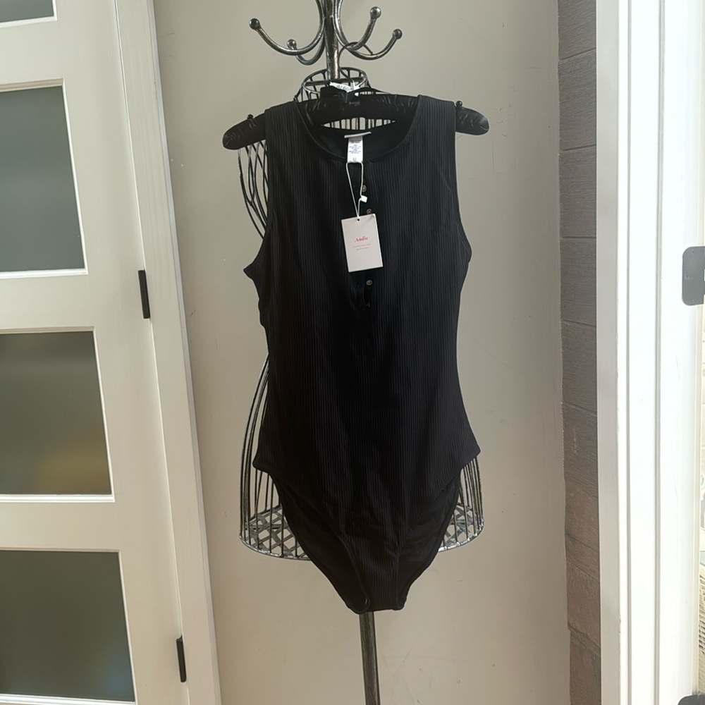 Andie Swim The Malibu Ribbed One Piece in Black Small Tall NWT